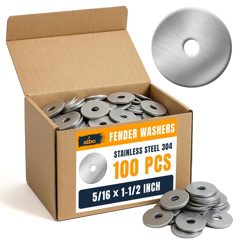ALBO 100 Pcs Stainless Steel Fender Flat Washers 5/16" x 1-1/2" for Bolts and Screws, 304 Stainless Steel Hardware for Construction and DIY - Image 1